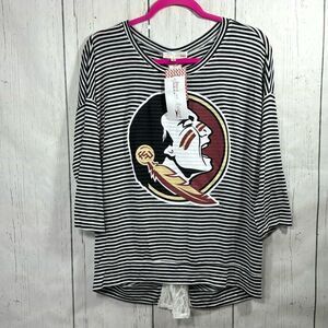 Florida State Seminoles Back Zip Lace 3/4 Sleeve Oversized Bows & Arrows Top